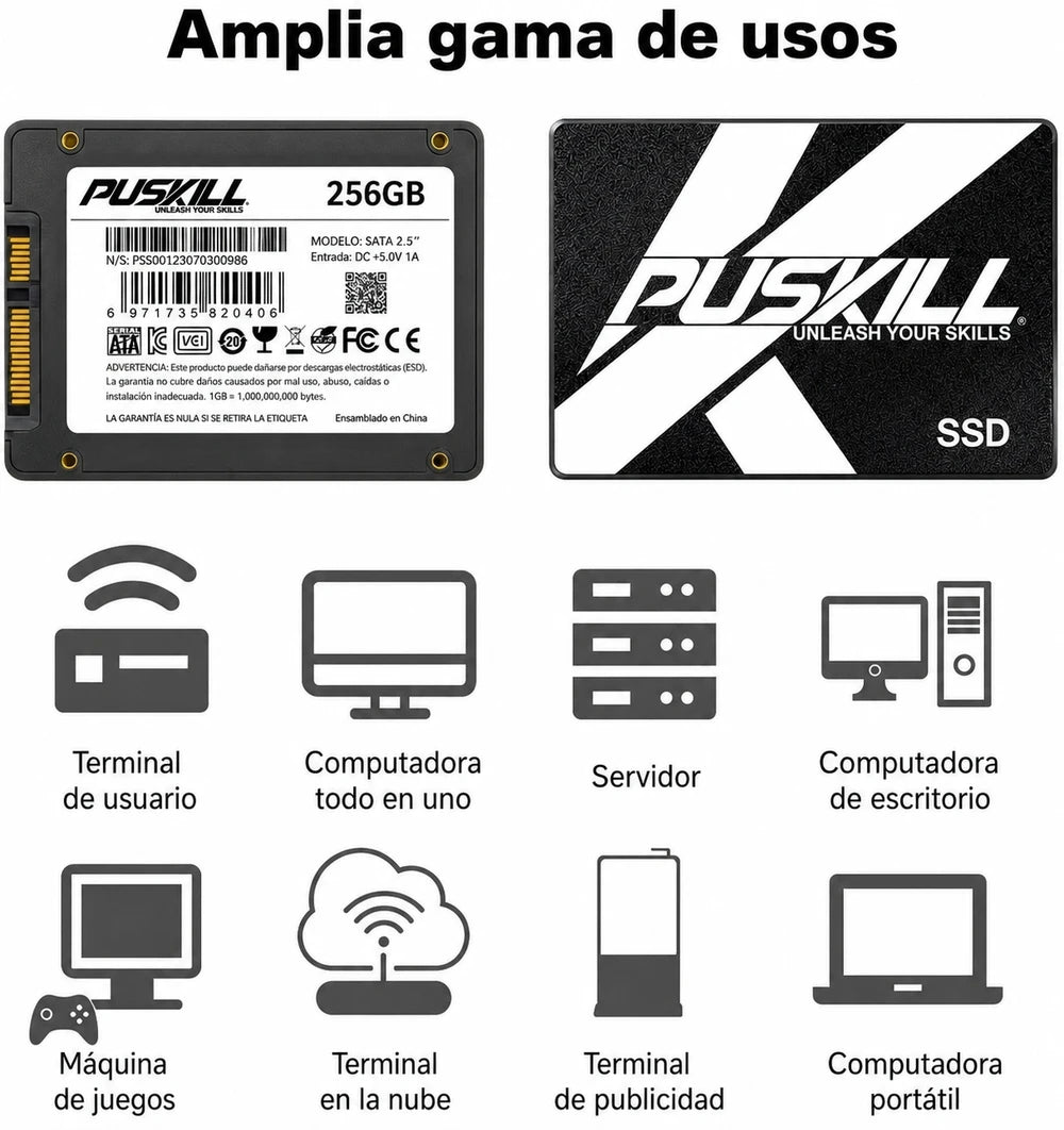 Disco duro estado solido El PUSKILL SSD SATA 3.0 de 256 GB