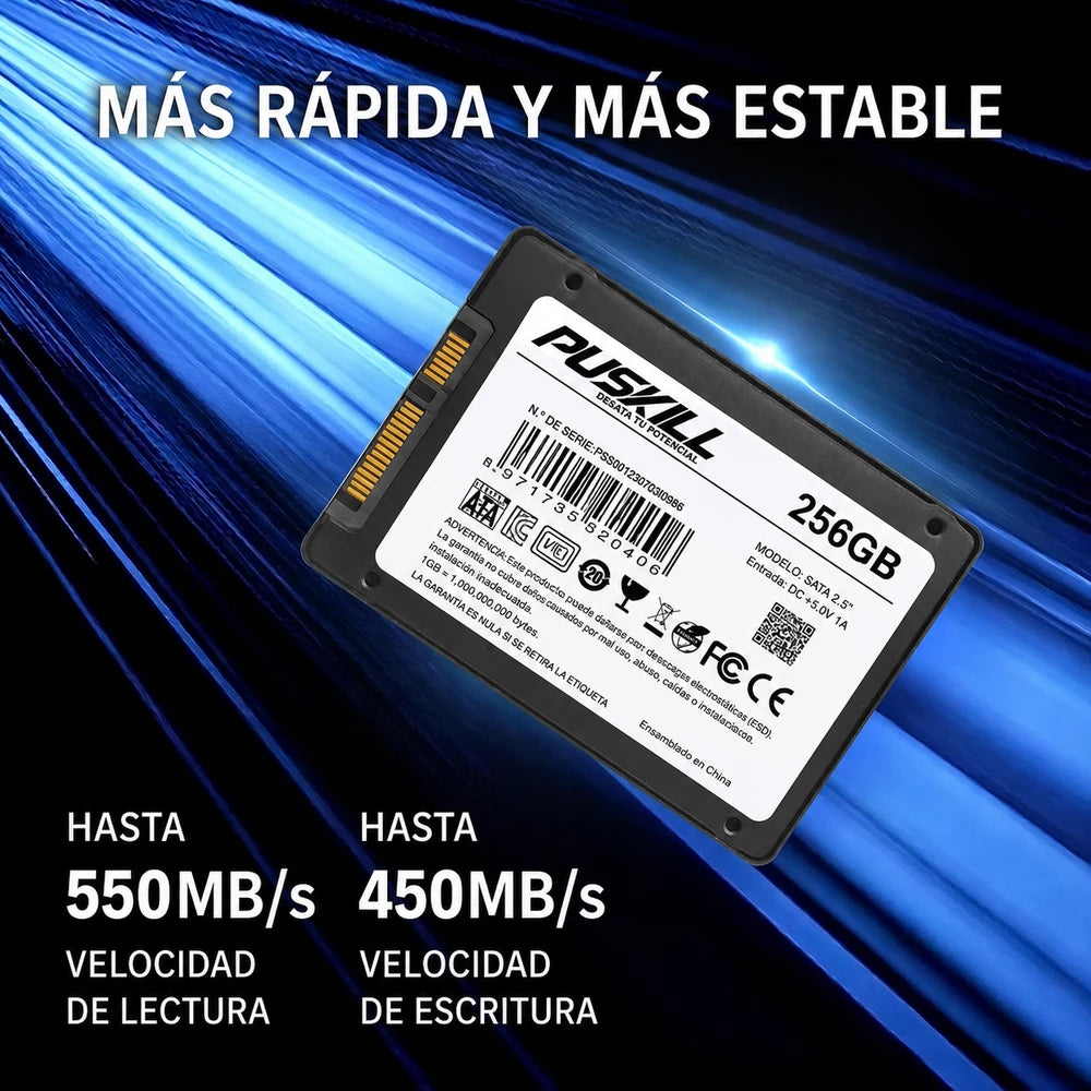 Disco duro estado solido El PUSKILL SSD SATA 3.0 de 256 GB